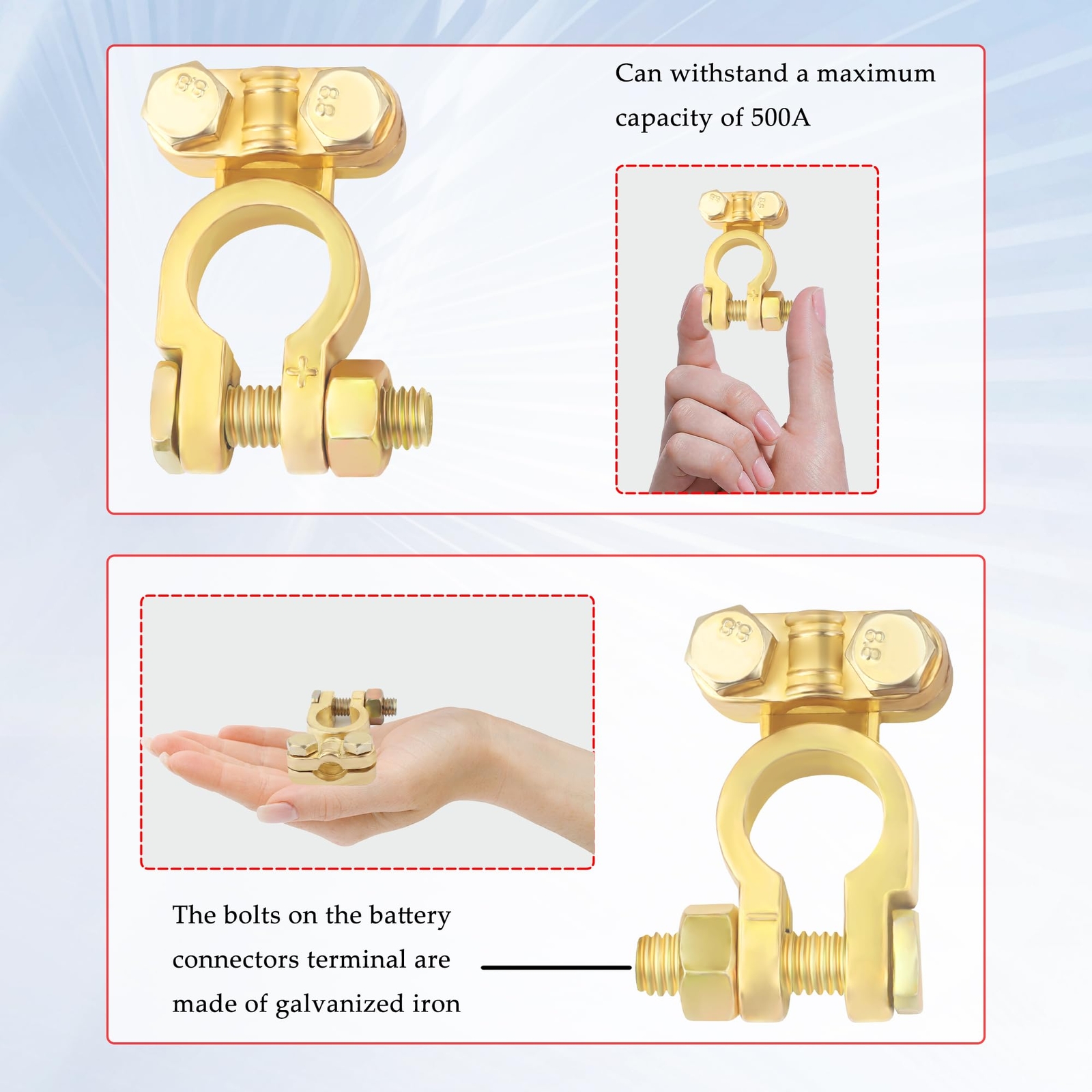2PCS Positive & Negative Battery Terminal Connectors,Brass Battery Cable Ends