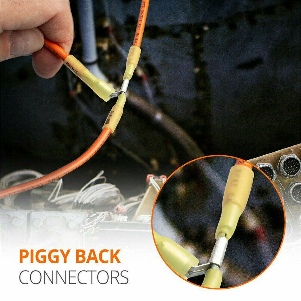 50/75/150x 22-10AWG 3 Way Wire Connectors Heat Shrink Piggyback Spade Terminals