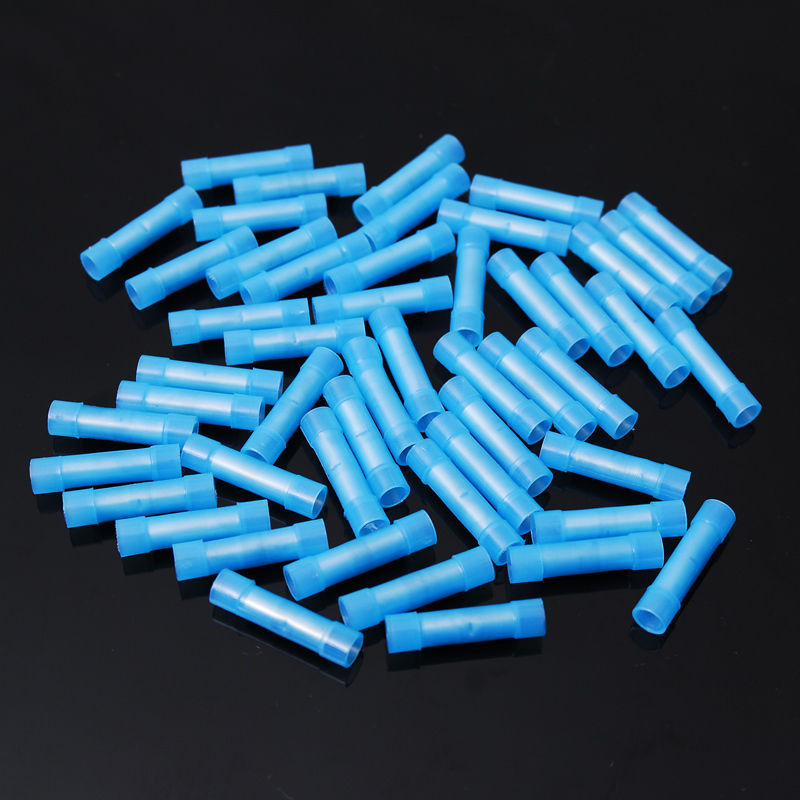 100 pcs Pack 16-14 AWG GA. Wire Blue Nylon Butt Connectors Crimp Terminals Alarm