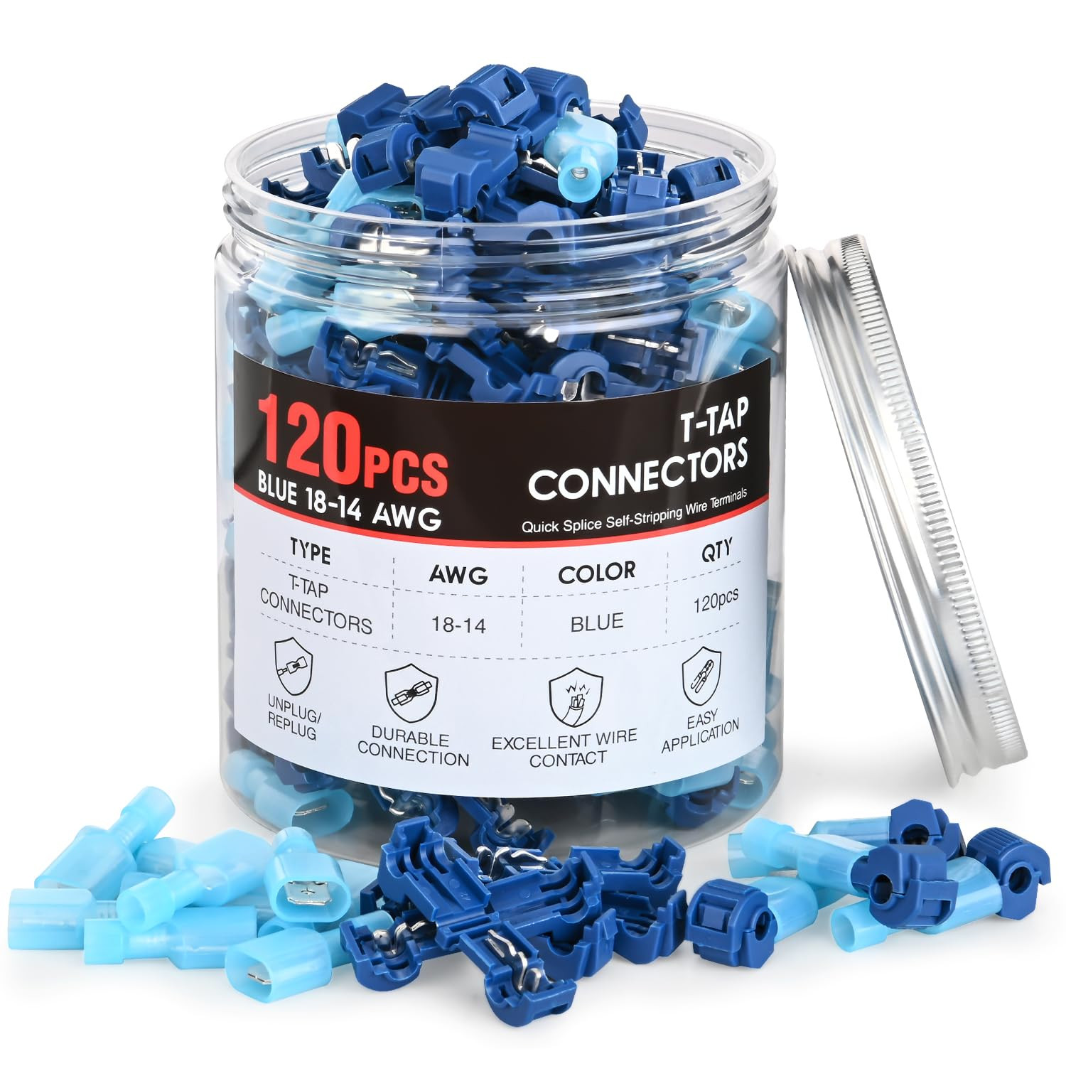 Nilight 120PCS/60 Pairs Quick Splice Disconnect Wire Terminals T-Tap Spade Conne