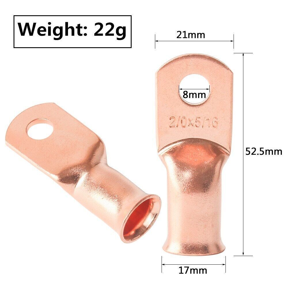 Copper 2/0 Ga AWG 5/16″ Lug Ring Crimp Solder Terminals Power Or Ground Wire 20x