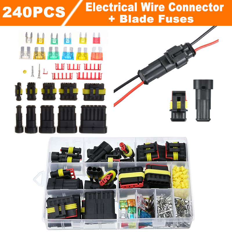 240Pcs Car Sealed Electrical Wire Connector Terminal 1 to 6 Pin Blade Fuse