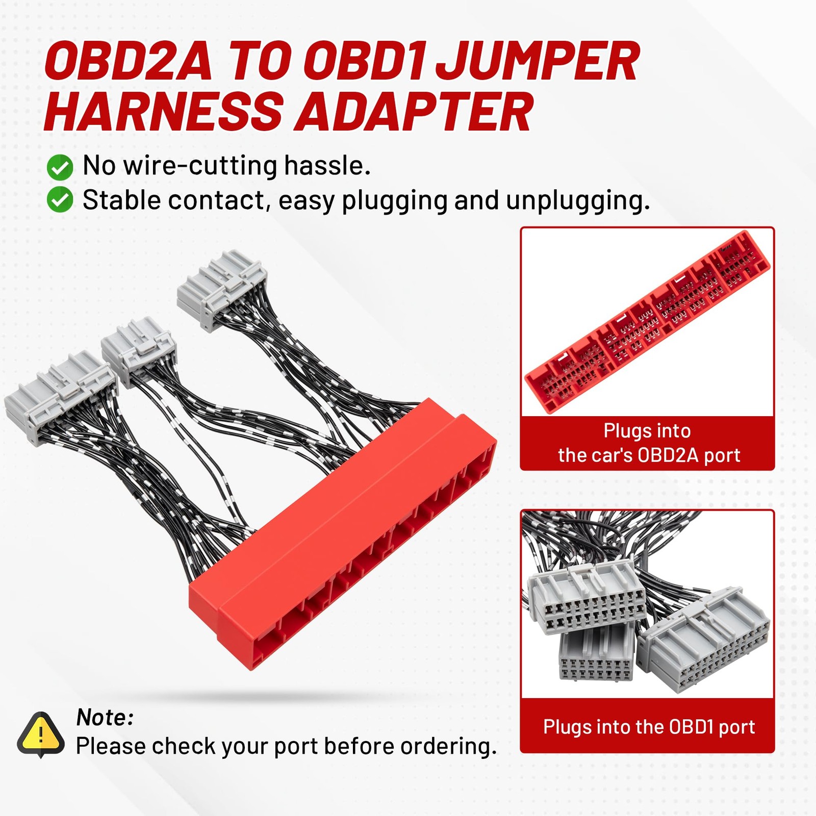 RED WOLF Car OBD2A to OBD1 ECU Jumper Conversion Harness Adapter for 1996-1999 H