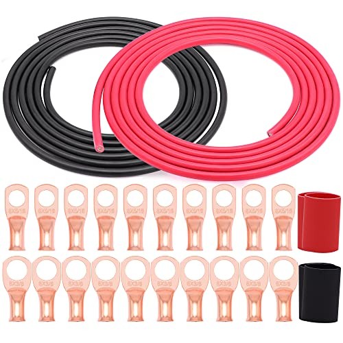 8 Gauge Battery Wire UL1015 Power Tinned AWG 8 Red&Black + 3/8″ 5/16″ lugs