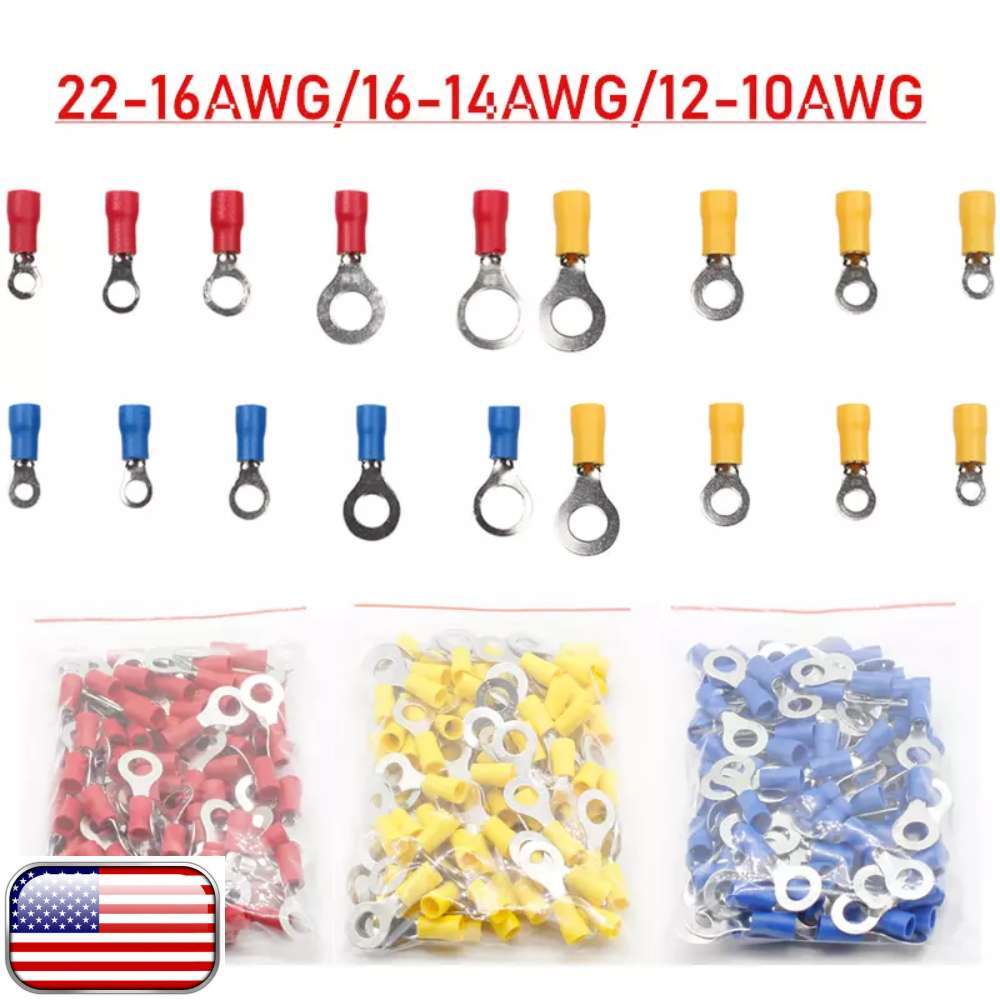 Insulated Ring Electrical Wire Connectors Splice Spade Crimp Terminals 22-10AWG