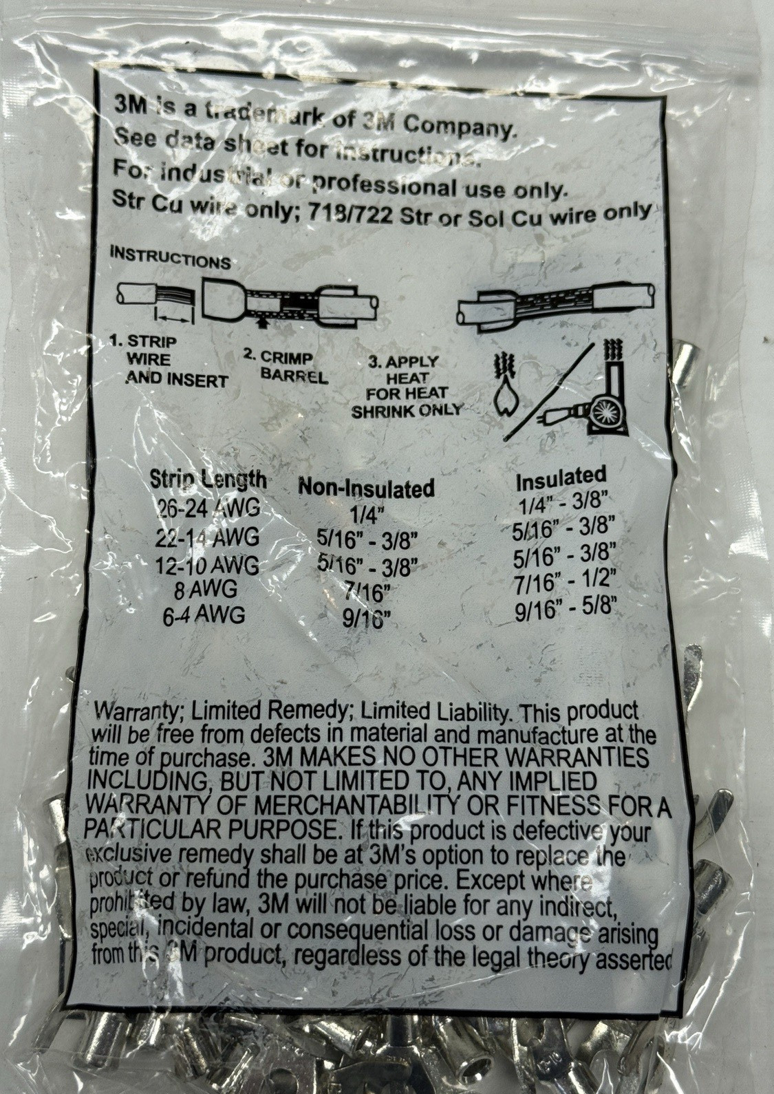 3M # 8 Stud Size, Fork Terminal, 12-10 AWG, Non Insulated. Butted Seam, 100PK