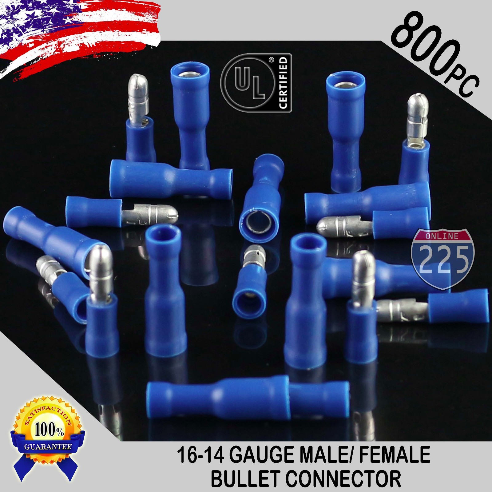 800 Pack 16-14 AWG Blue Male & Female Bullet Connectors Insulated Vinyl .156″ UL