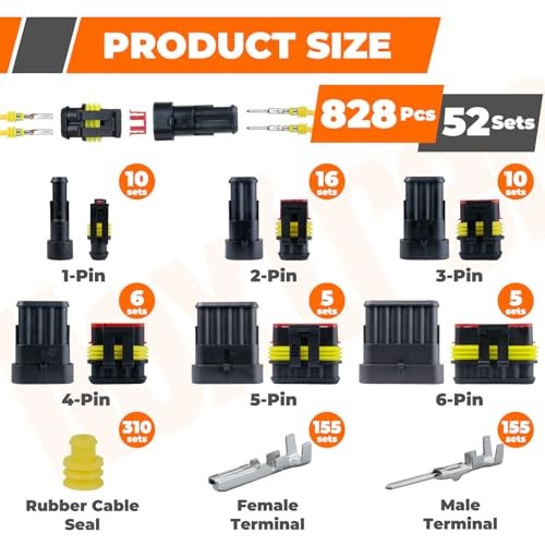 828Pcs 52 Sets Waterproof Automotive Electrical Wire Connectors with