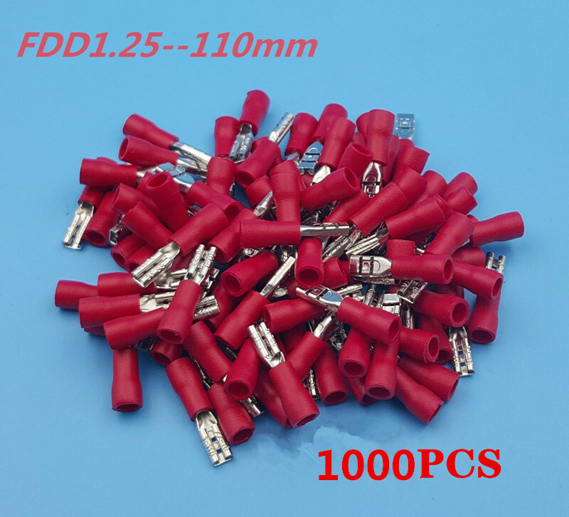(1000) Red FDD1.25-110 2.8mm 16-22AWG Insulated Female Spade Wire Crimp Terminal