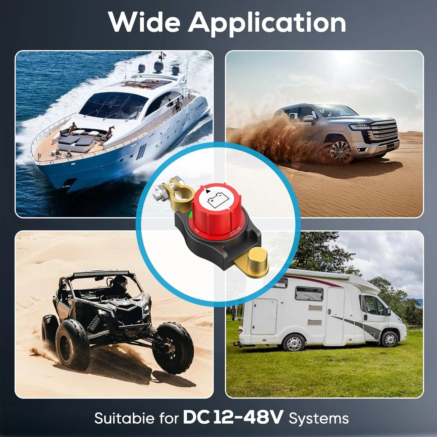 12V-48V Side Post Battery Disconnect Switch Kill Cut Off Switch for Car RV Boat