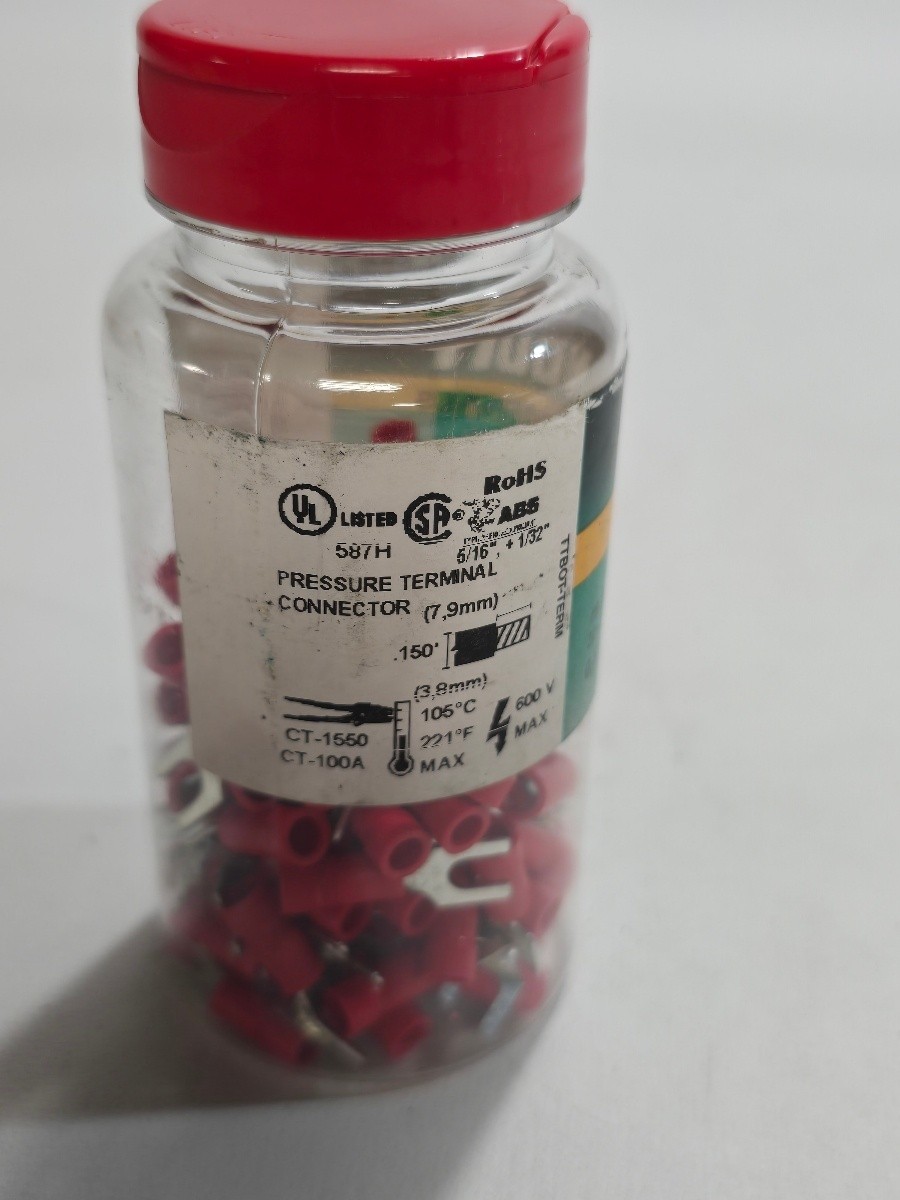 Panduit PV18 8F CY Vinyl Insulated Spade Terminals #8 Stud 100 PCS Bottle