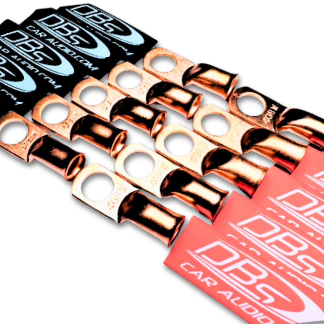 4 Gauge Copper Lug Ring Terminals with 3/8″ Hole – DBs Red & Black Heat Shrink