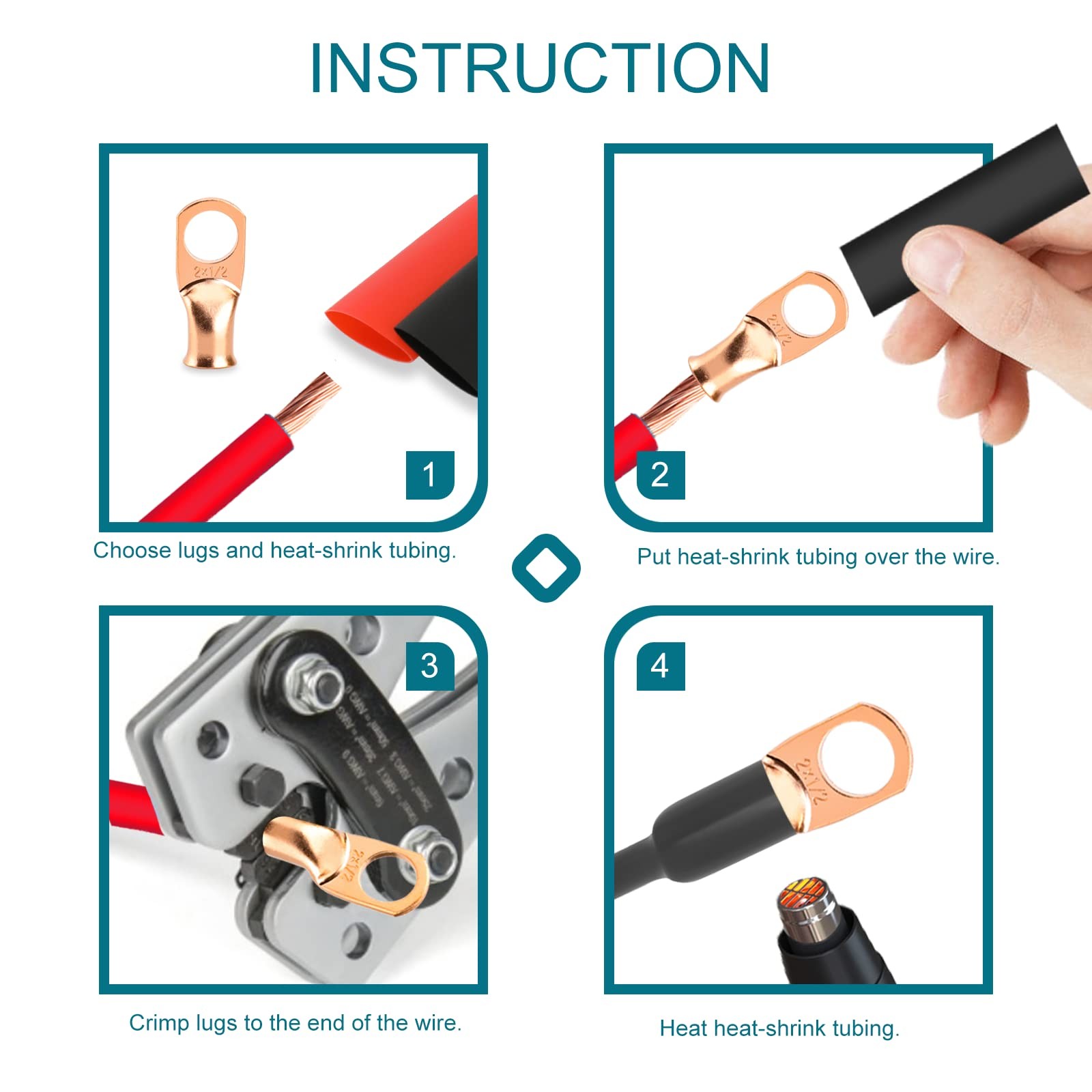 10 PCS Battery Terminal Connectors, 6AWG*3/8″(M10) 10PCS, Copper