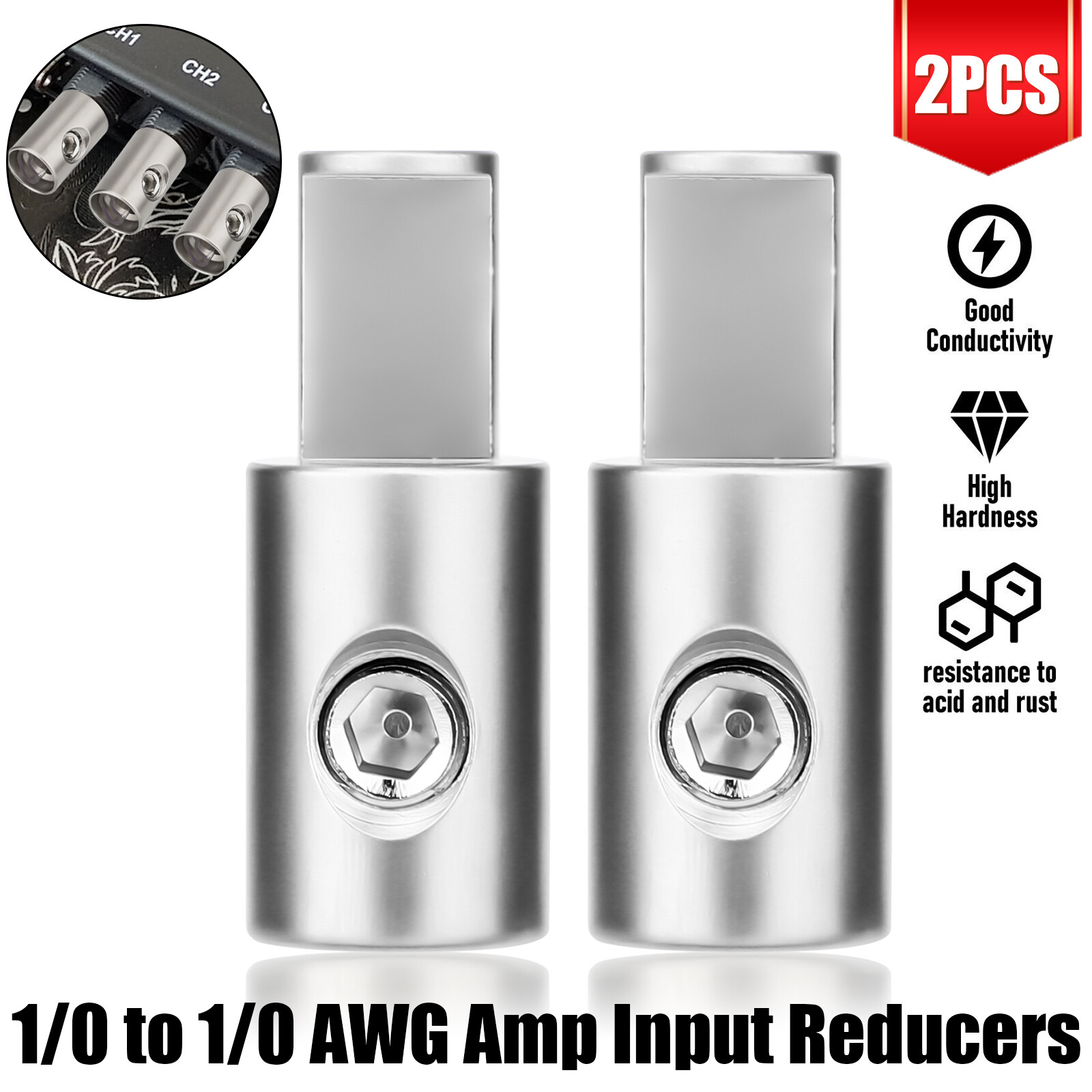 Pair Car Audio Power and Ground 1/0 to 1/0 Gauge Amp Input Reducers Wire Reducer