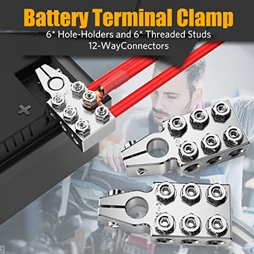 12-Way Battery Terminal Connectors, Aluminum Top Post, Pair, 8 AWG to 4/0 AWG