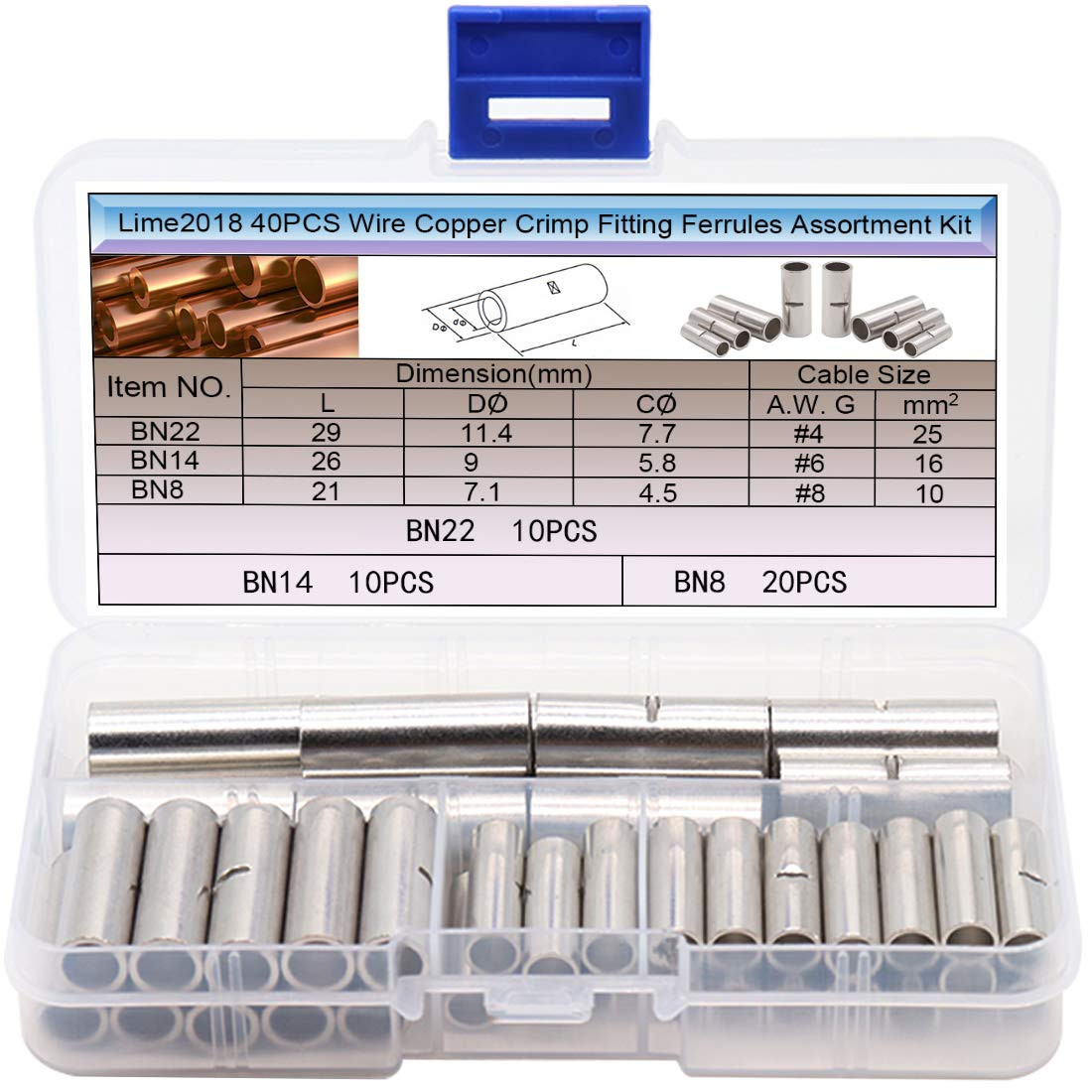 Butt Connectors 3types Gauge Awg 4/6/8 Crimp Splice Non Insulated Crimp Extens