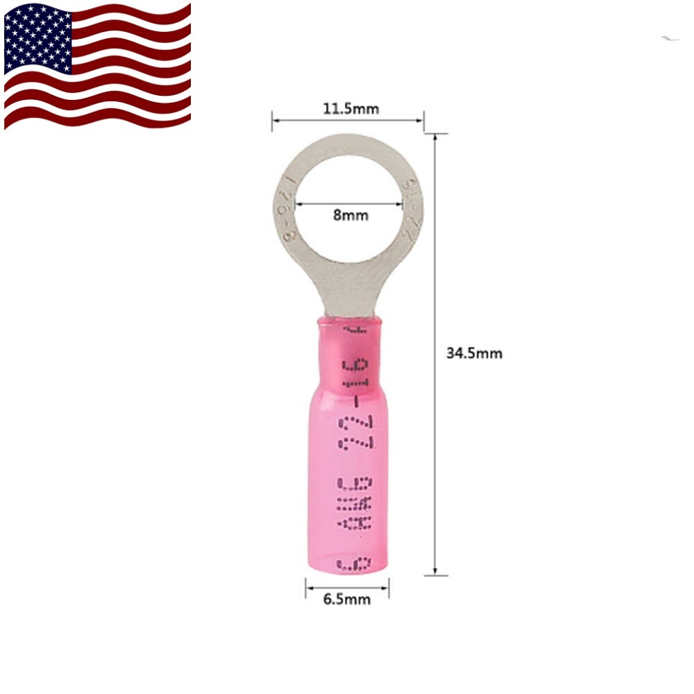 50/200PCS 22-16 AWG 5/16 Red HEAT SHRINK RING TERMINAL Connector Marine Auto