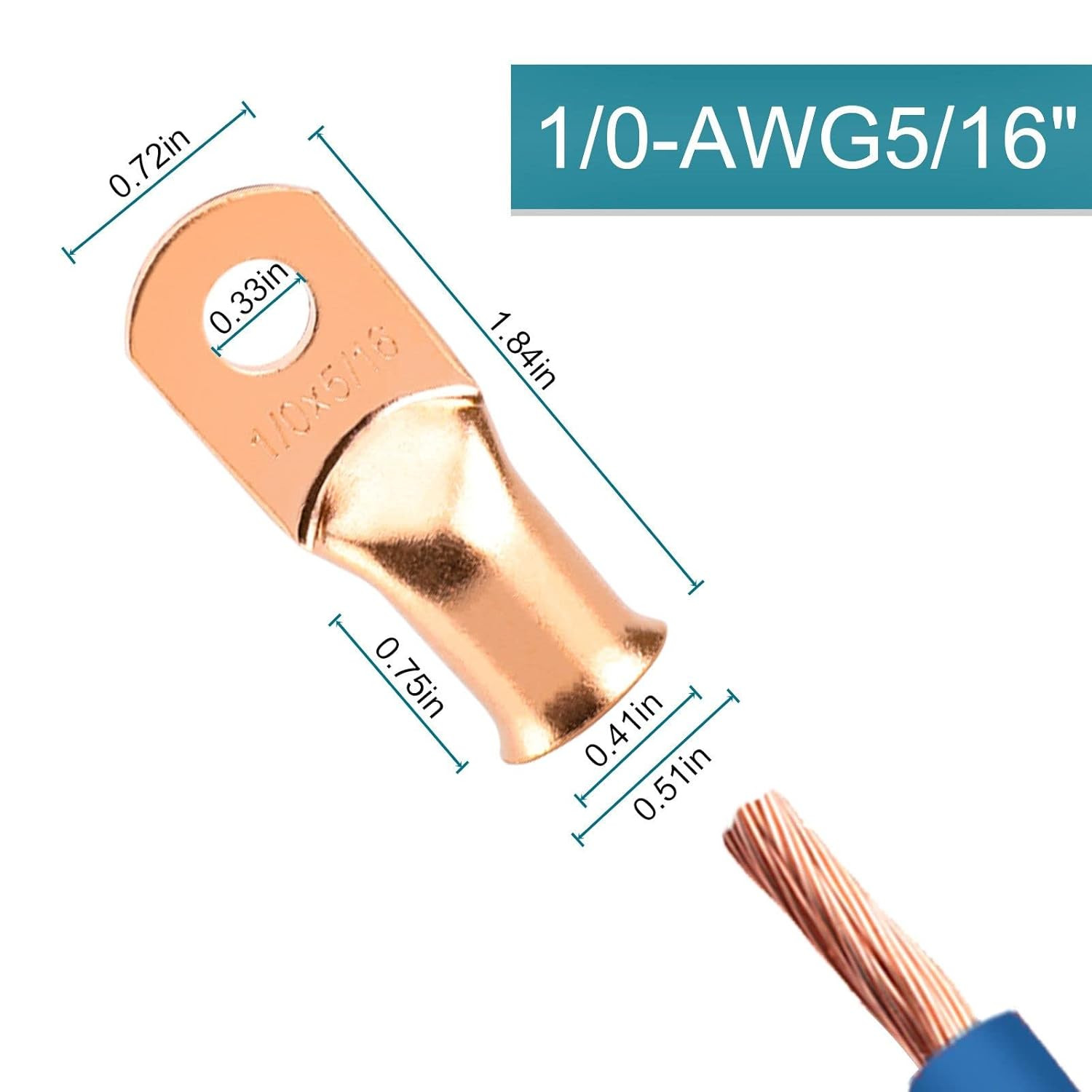 8PCS 1/0 Gauge Copper Lugs,5/16 Battery Cable Lugs,Wire Connectors | 1/0 AWG Wir