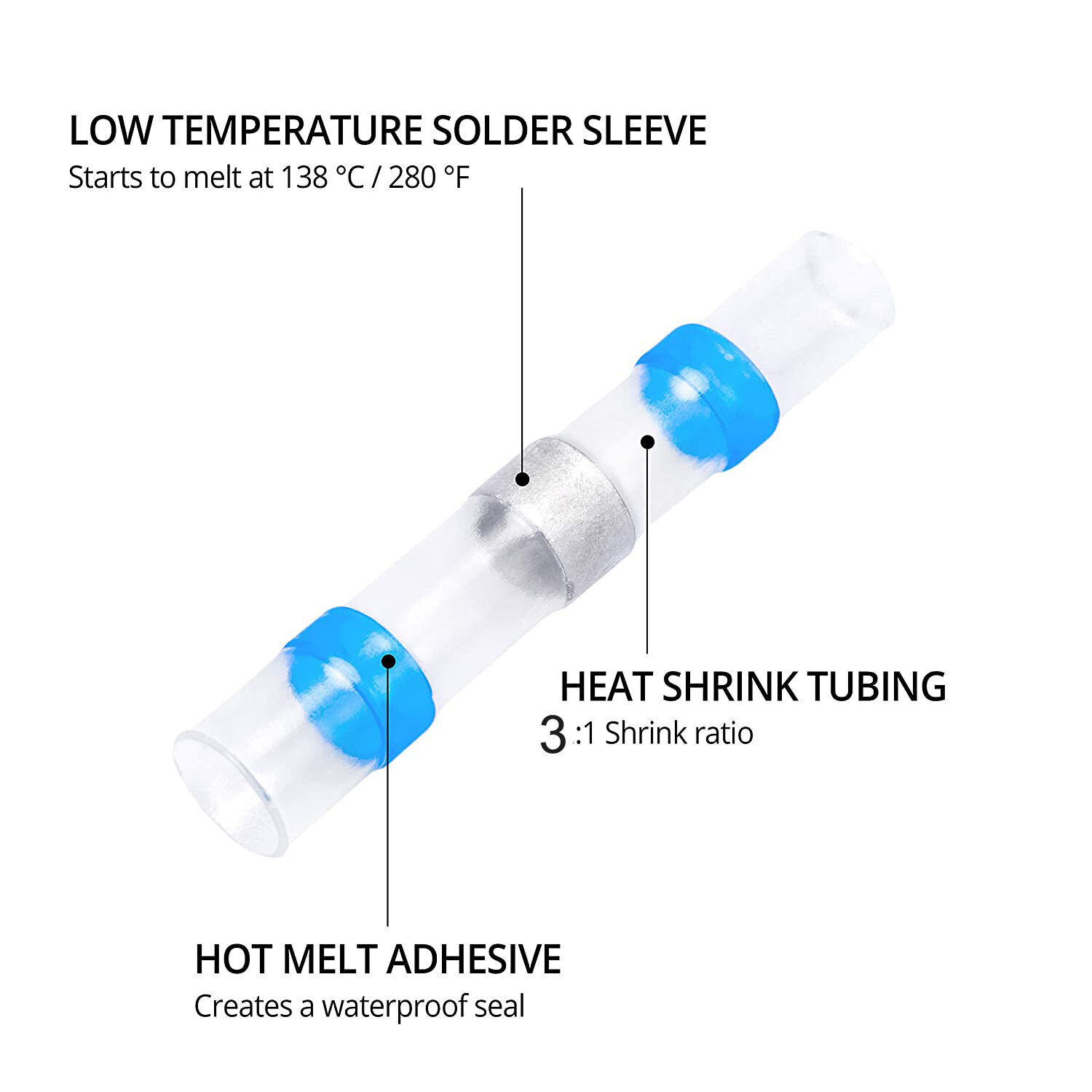 820 Heat Shrink Wire Connectors kit Solder Seal Sleeve Butt Terminals Waterproof