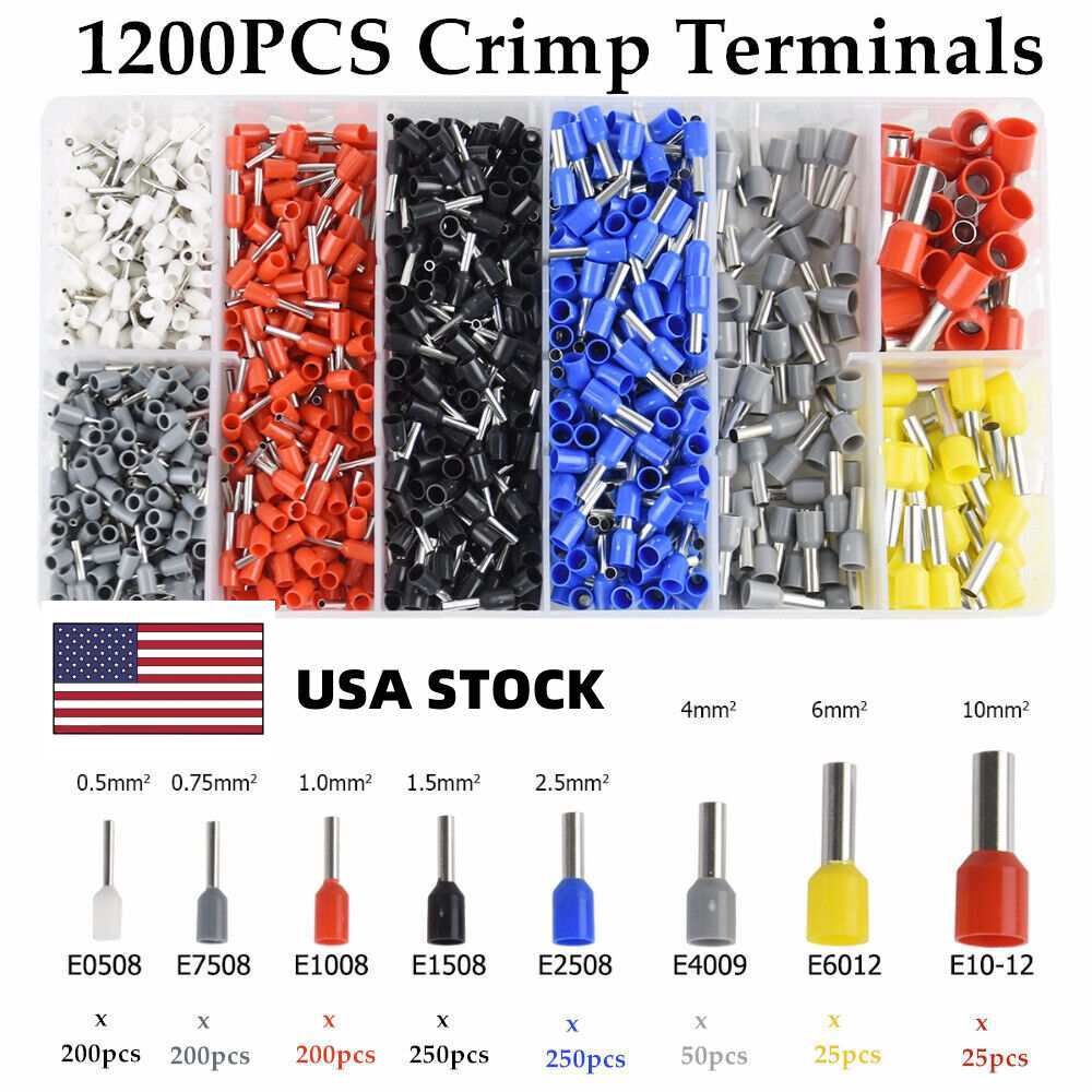 1200PCS Electrical Wire Connectors Cord Pin End Bootlace Ferrule Crimp Terminals