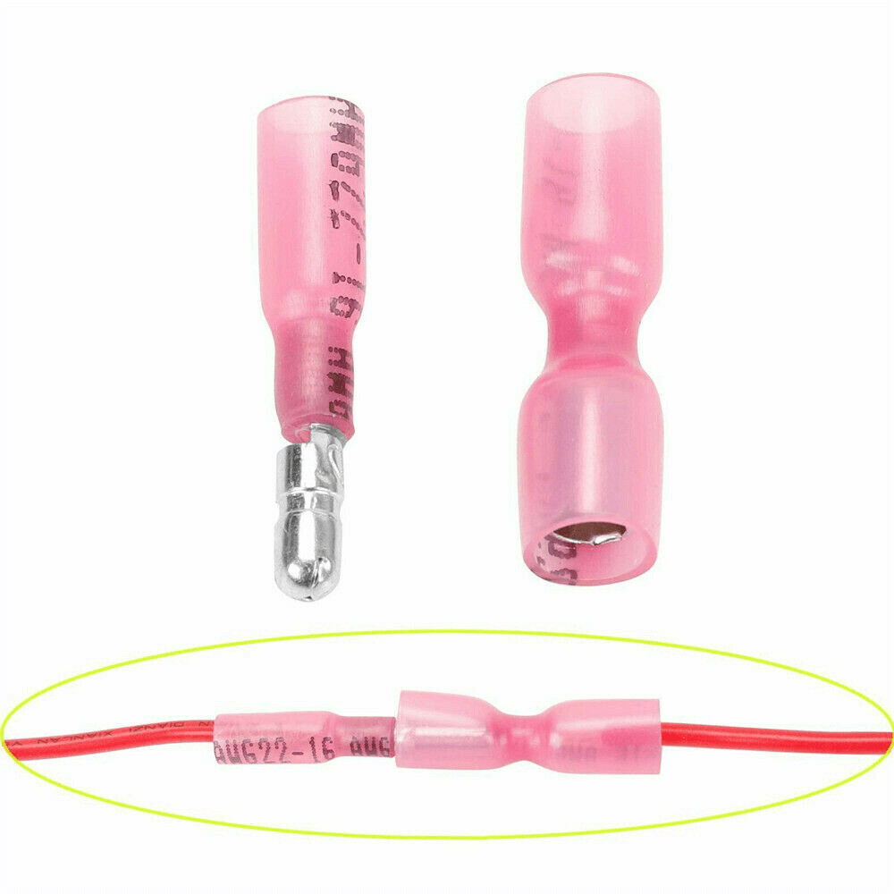 Red Heat Shrink Bullet Wire Connectors 22-16 AWG Female Male Crimp Terminals US