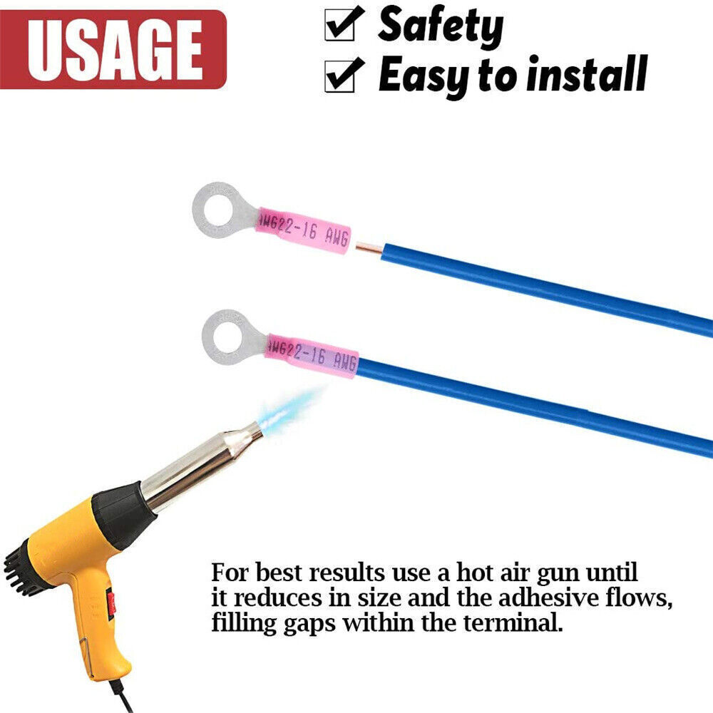 50x Wire Crimp Connectors Waterproof Heat Shrink Ring Terminals M5 M6 M8 M10 US