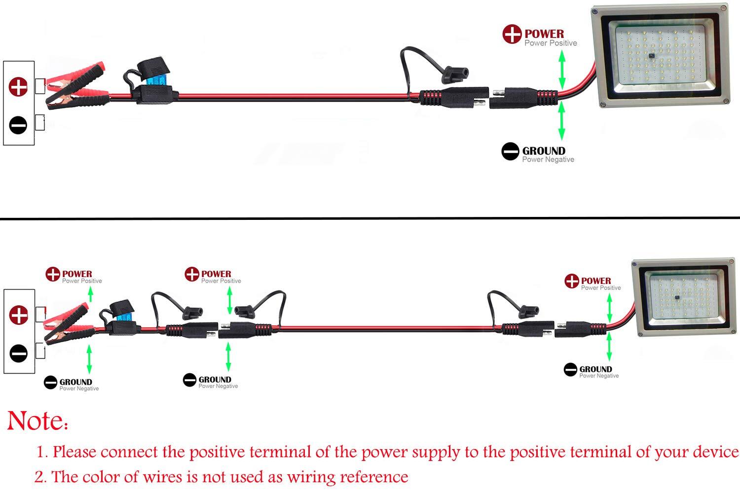 Battery Alligator Clip to SAE Adapter 10AWG 2FT – Quick Release Extension Cable