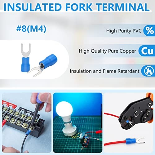 300 Pcs Fork Spade Wire Terminals, U-Type Terminal Red/Blue/Yellow-300 Pcs