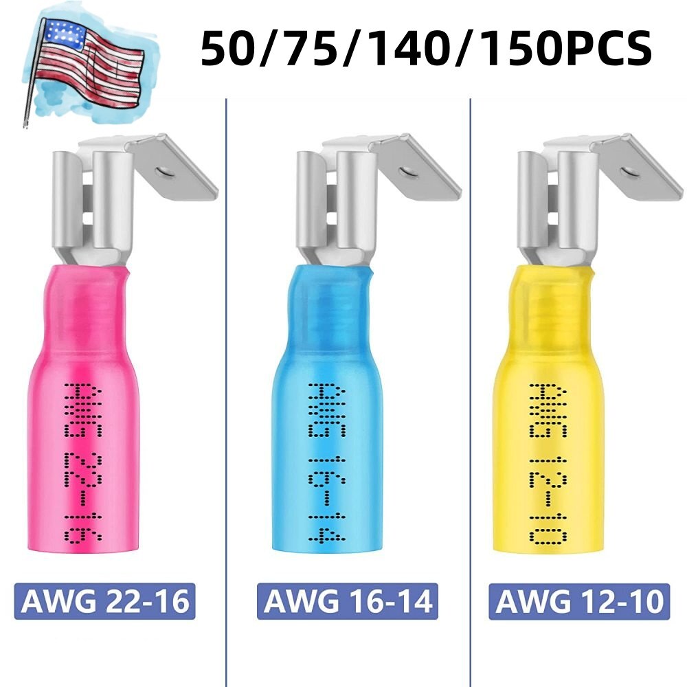 50/75/150x 22-10AWG 3 Way Wire Connectors Heat Shrink Piggyback Spade Terminals