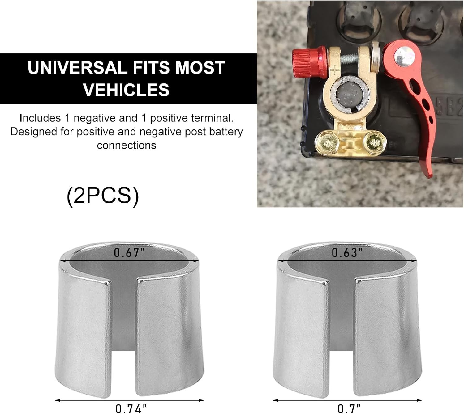 2 PCS , Pure Lead Battery Terminal Adapter for Positive & Negative Post, Auto…