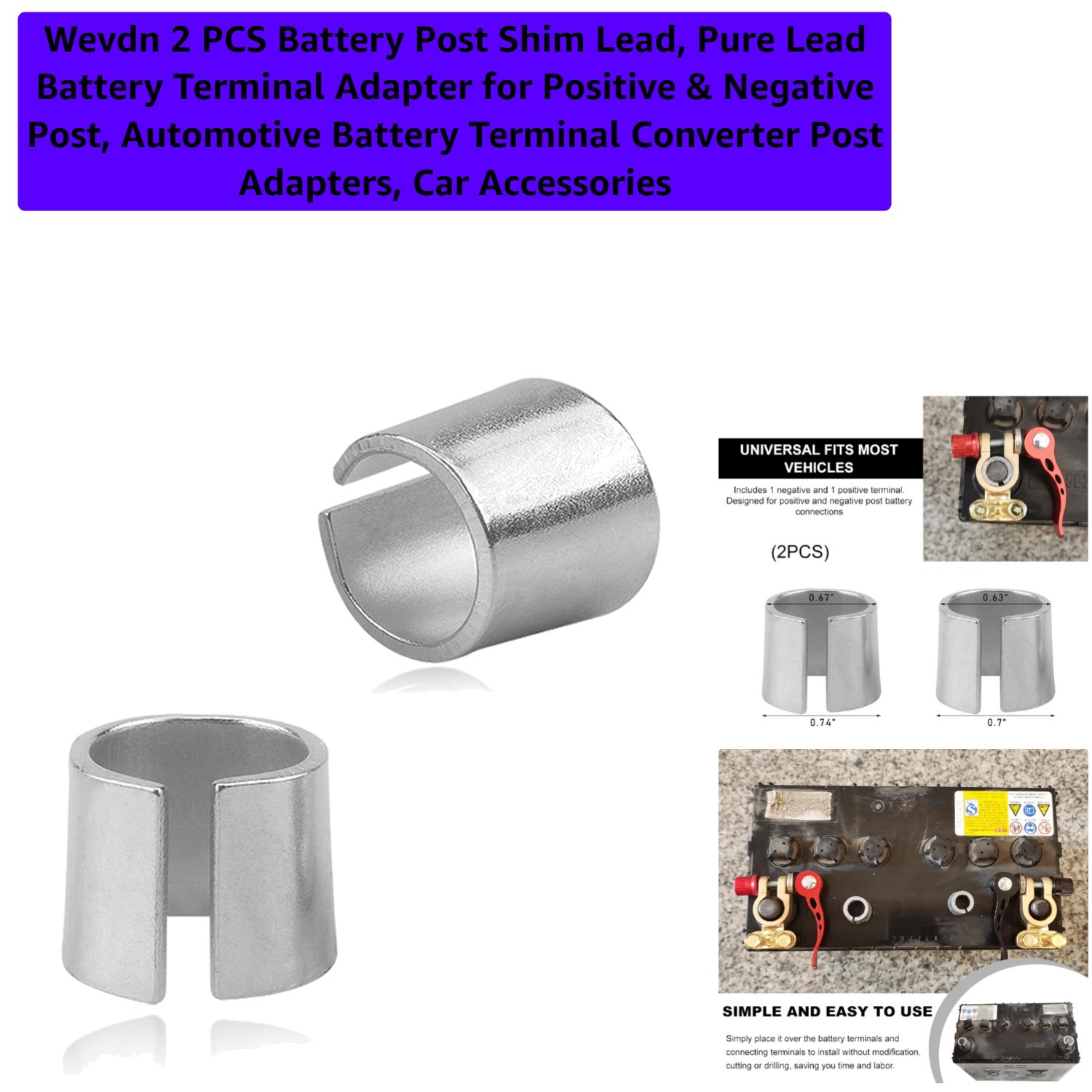 2 PCS , Pure Lead Battery Terminal Adapter for Positive & Negative Post, Auto…