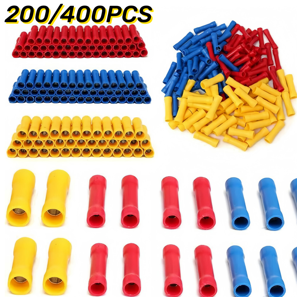 200PCS Insulated Straight Electrical Butt Wire Connectors Splice Crimp Terminals