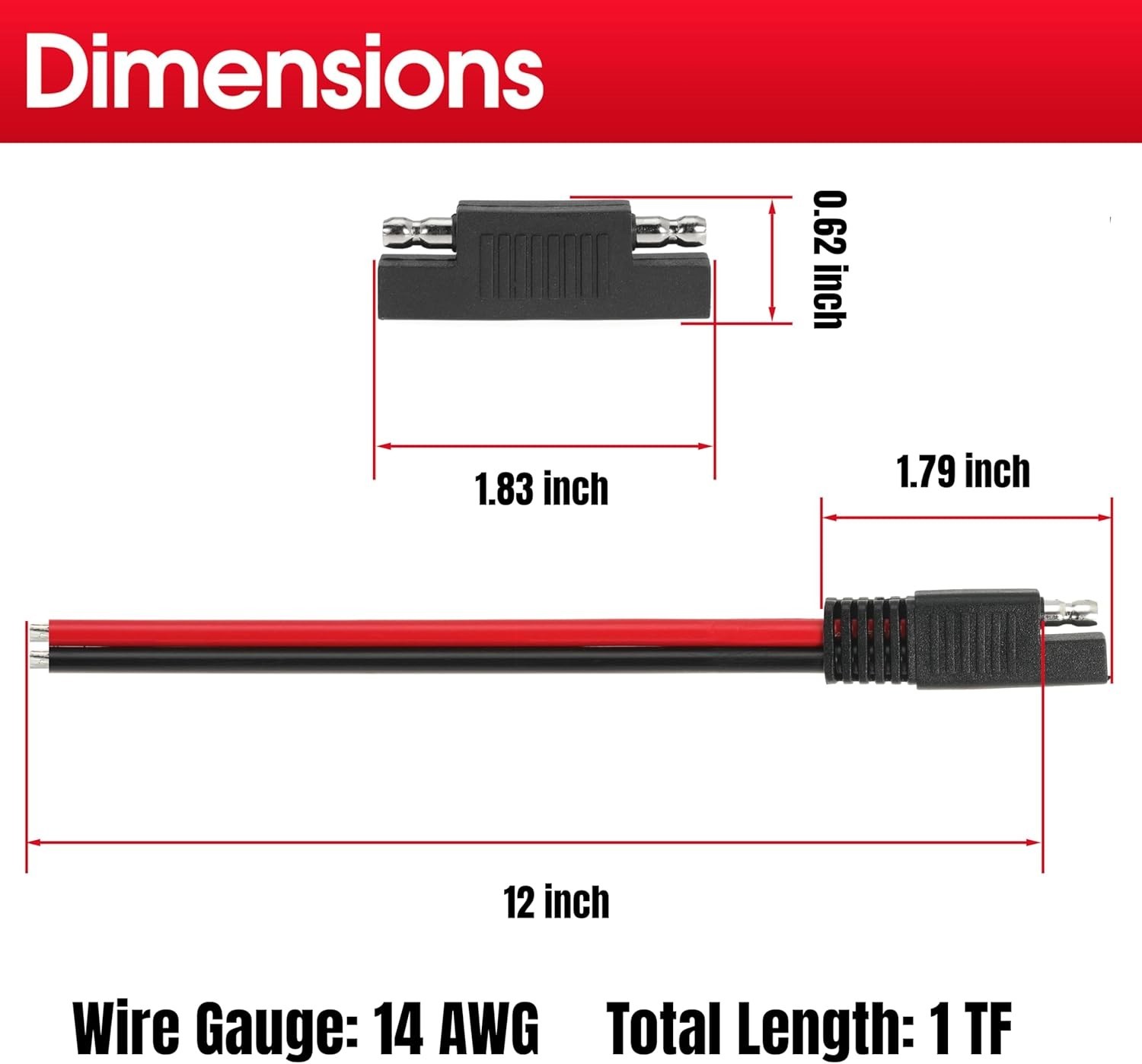 1FT 14AWG SAE Extension Cable Compatible with Solar, RV, Automotive,8PCS