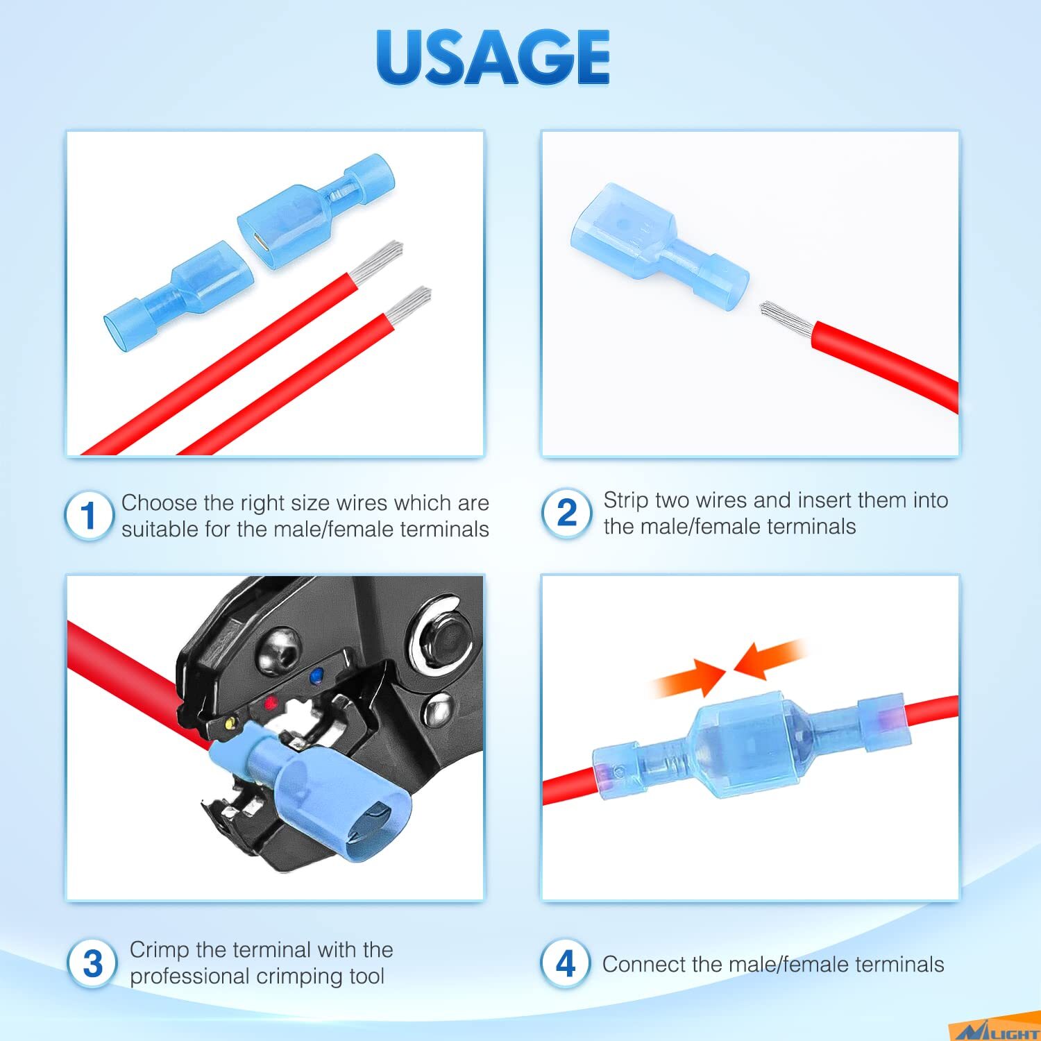 240X Insulated Spade Terminal Male Female Crimp Quick Disconnect Wire Connectors