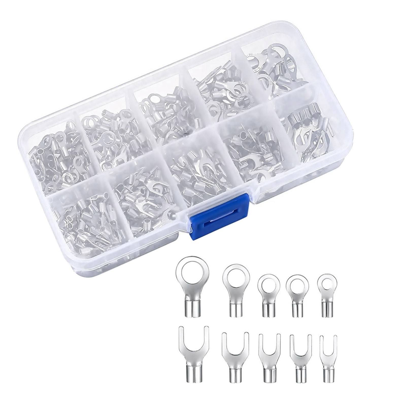 320Pcs Non Insulated Ring Fork Copper Crimp Sleeves 10 Sizes For Automotive Car