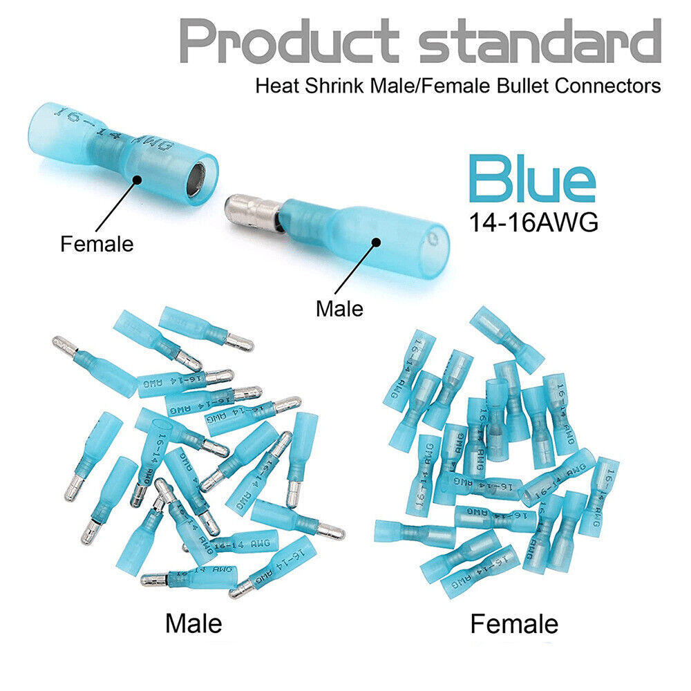 Waterproof Heat Shrink Bullet Female Male Wire Connector Crimp Terminals 10-22Ga