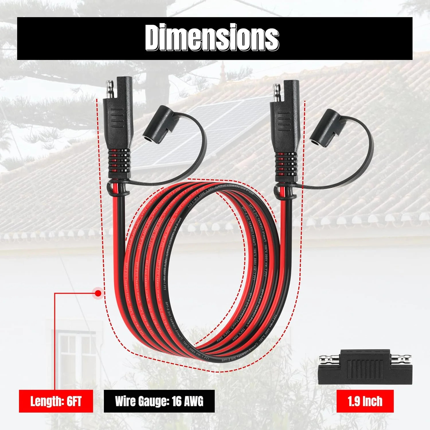 6FT 16AWG SAE Extension Cable, 16 AWG SAE Quick Disconnect Wire Harness 16 Gauge
