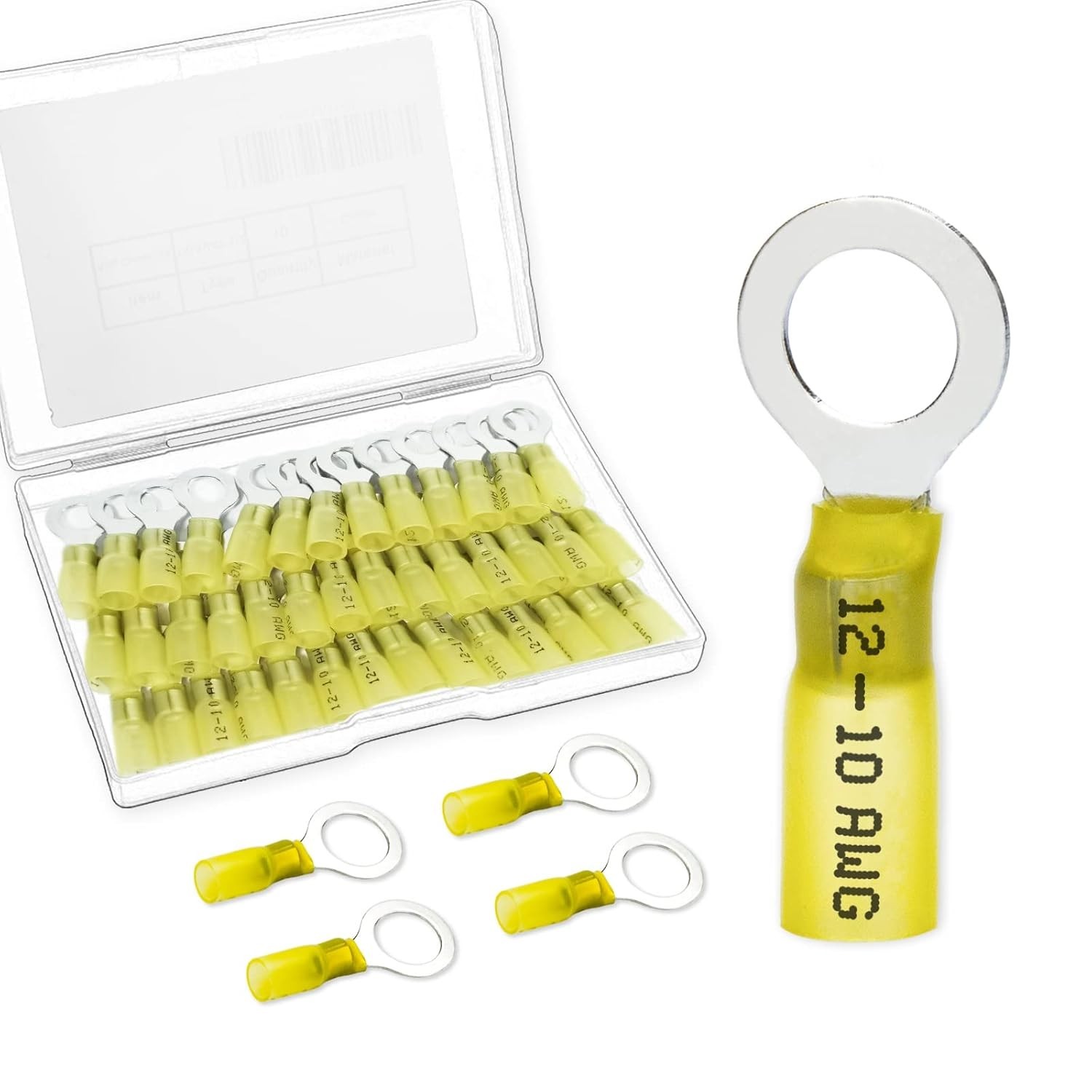 60 PCS Heat Shrink Ring Connectors,12-10 awg 1/4″ Ring Terminals