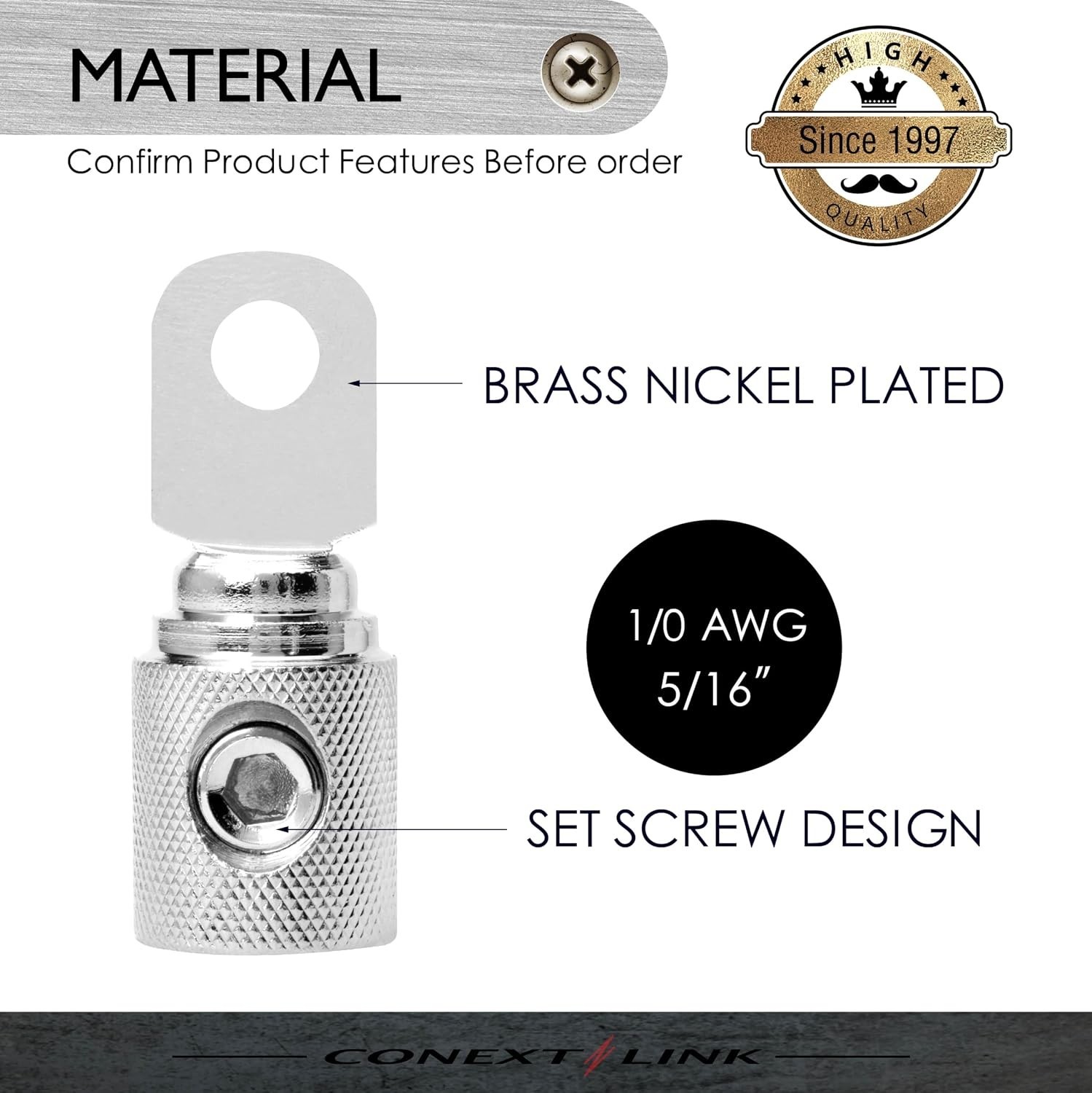Conext Link RT0N-2 Set Screw Ring Terminal 2 Pack (1/0 Gauge, Nickel)