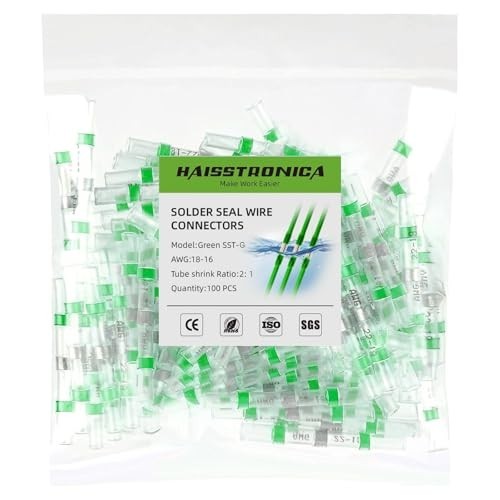 100 Count Solder Seal Wire Connectors 18-16 AWG Green Heat Shrink Butt Terminals