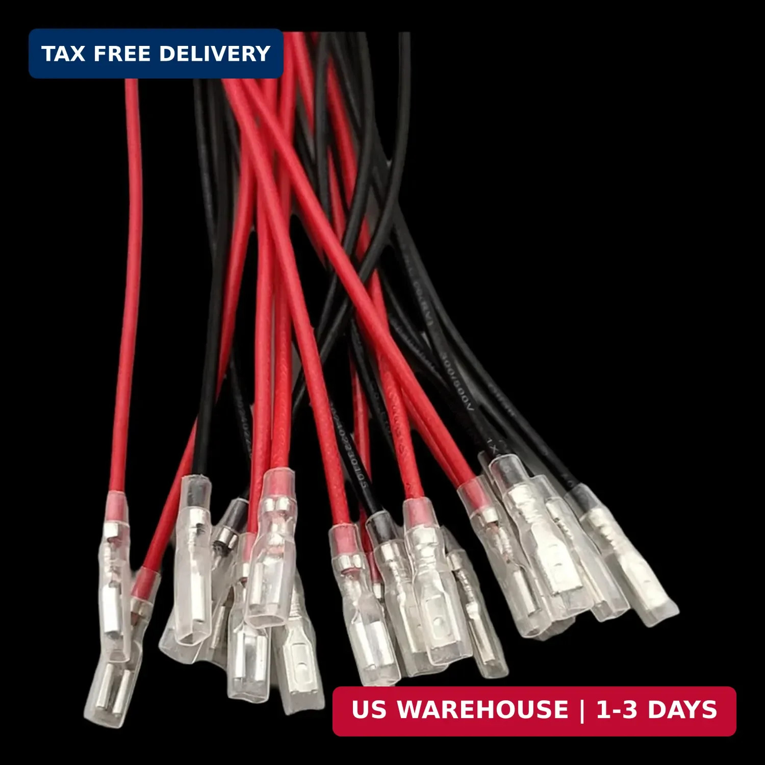 2.8mm Female Spade Crimp Terminals with Insulating Sleeve and 20cm 18AWG Red Bla