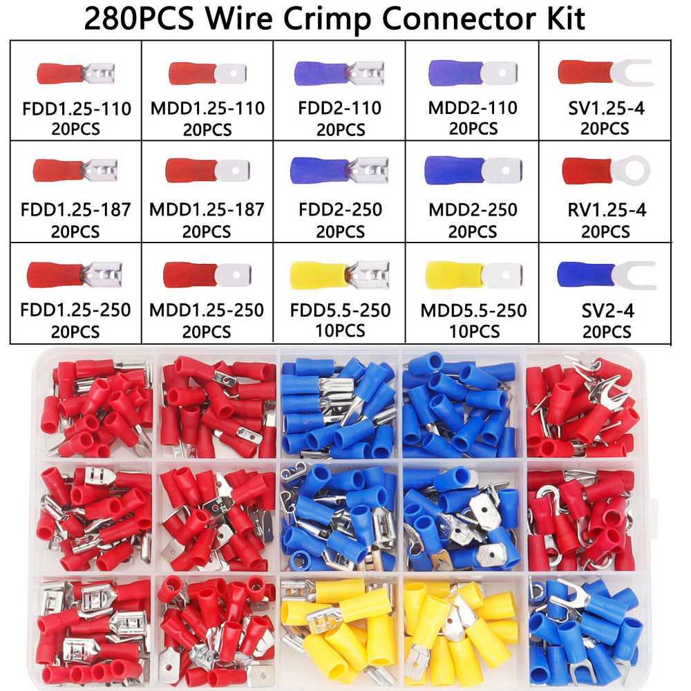 280PCS Assorted Insulated Port Connectors Kit Electrical Wire Crimp Terminals US