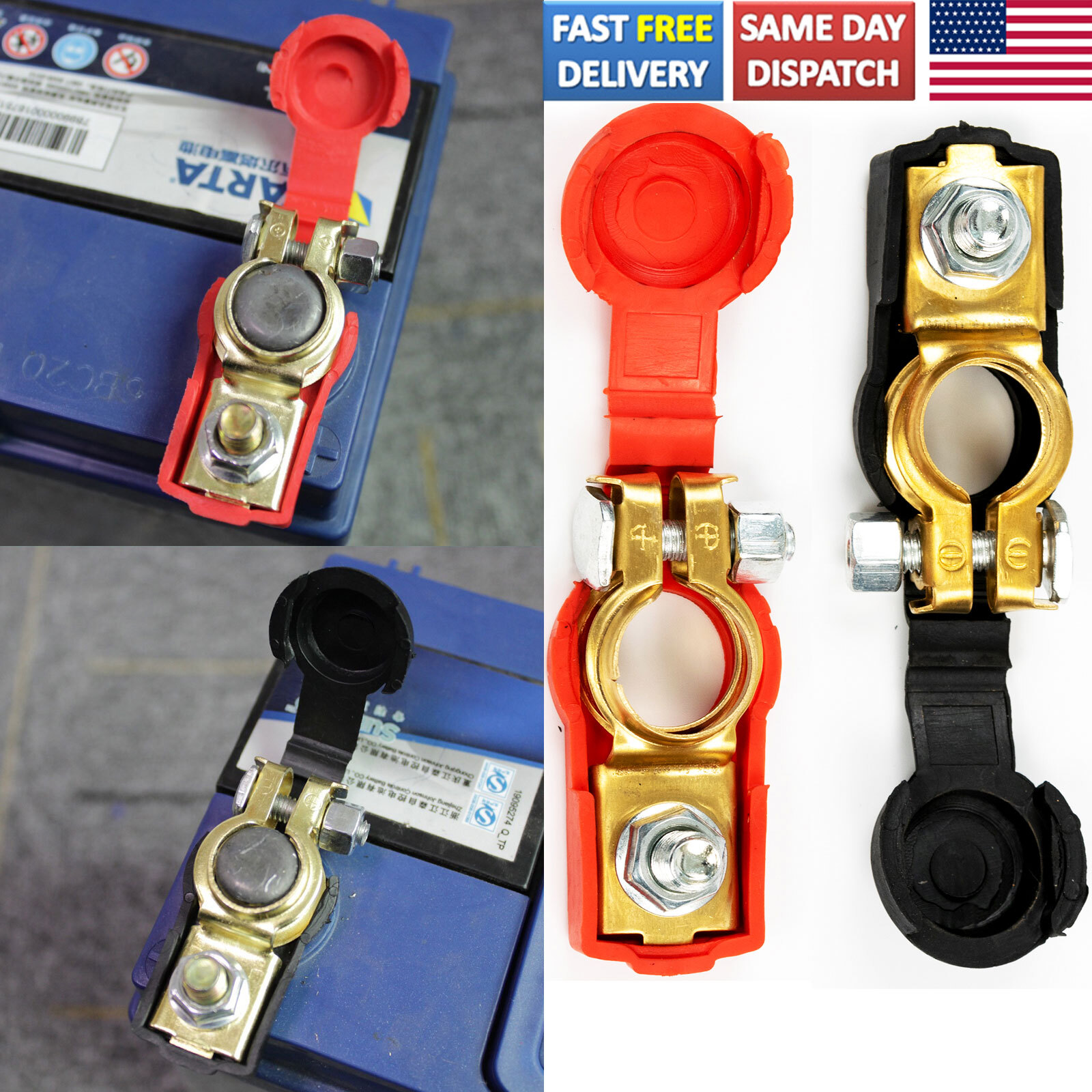 Pair Car Battery Terminal Connector Positive-Negative Post Heavy Duty Clamp Clip