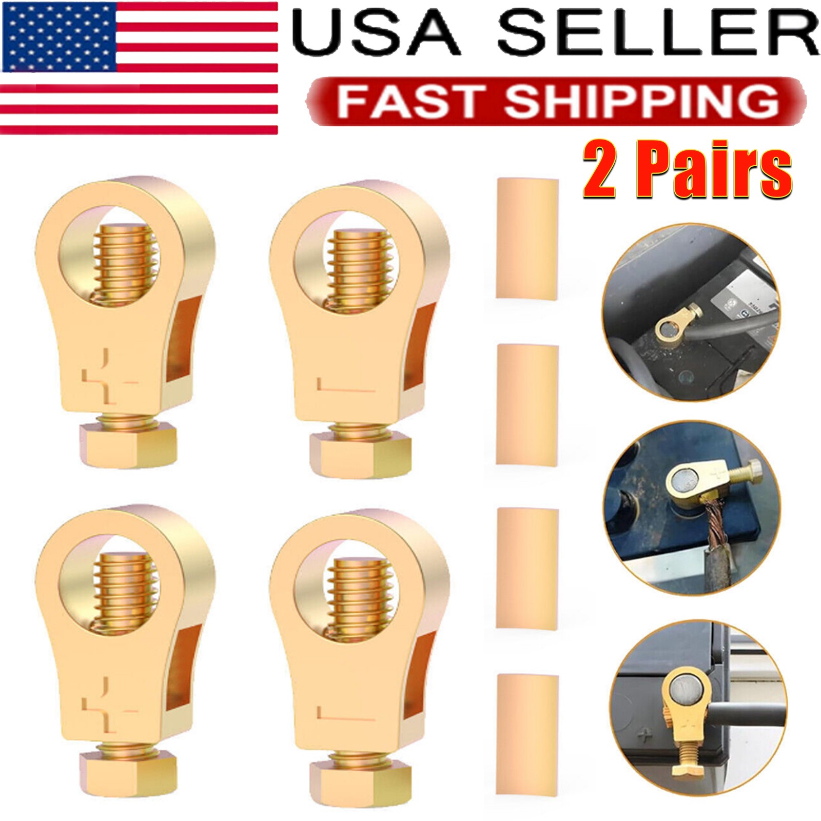 2X Cable Clamp Battery Clip Car Battery Positive Negative Copper Terminal Wire