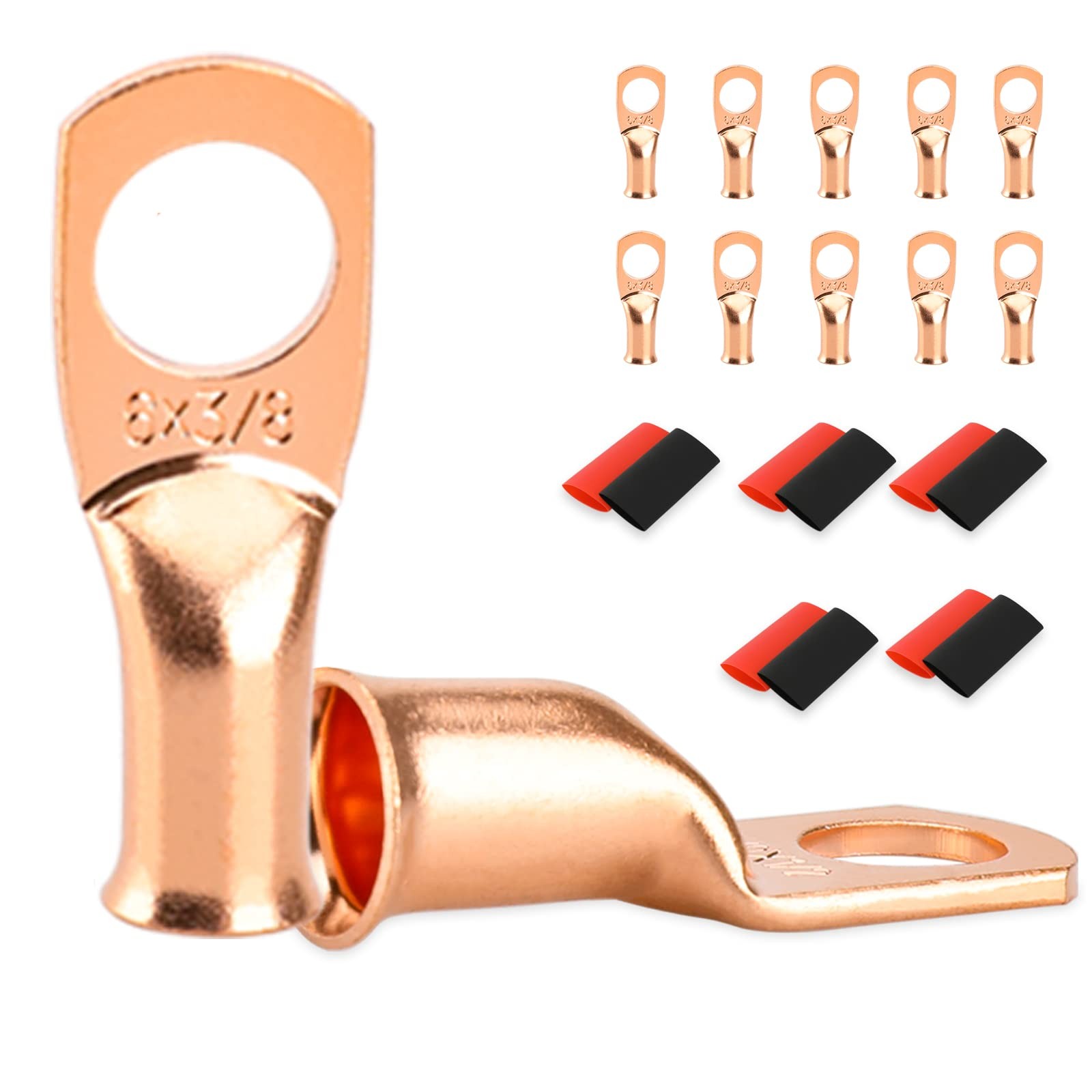 10 PCS Battery Terminal Connectors, 6AWG*3/8″(M10) 10PCS, Copper