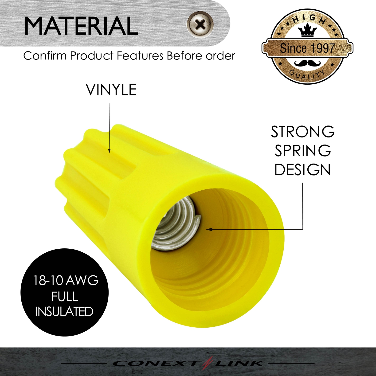 50 Screw Twist On Wire Caps Terminal Connector Yellow 18-10 Gauge Closed End Nut