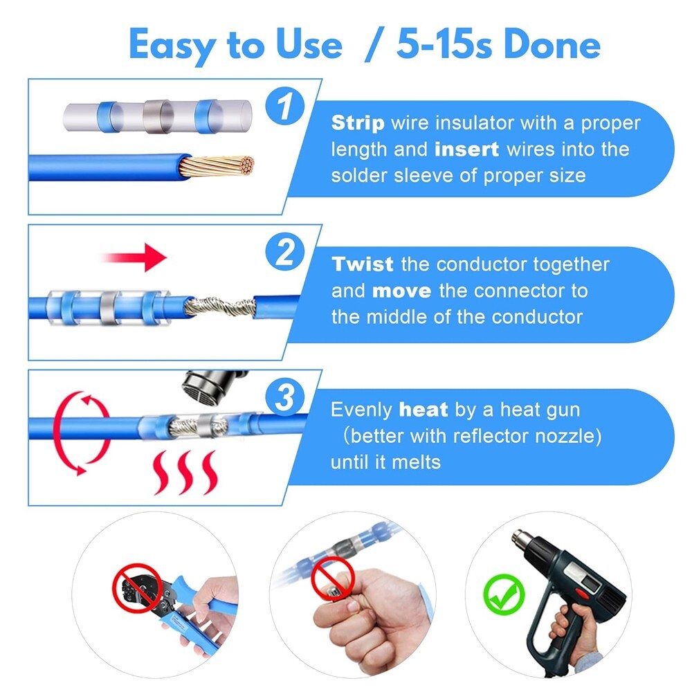 Set of 850 Solder Sleeve Seal Heat Shrink Butt Wire Connectors Terminals