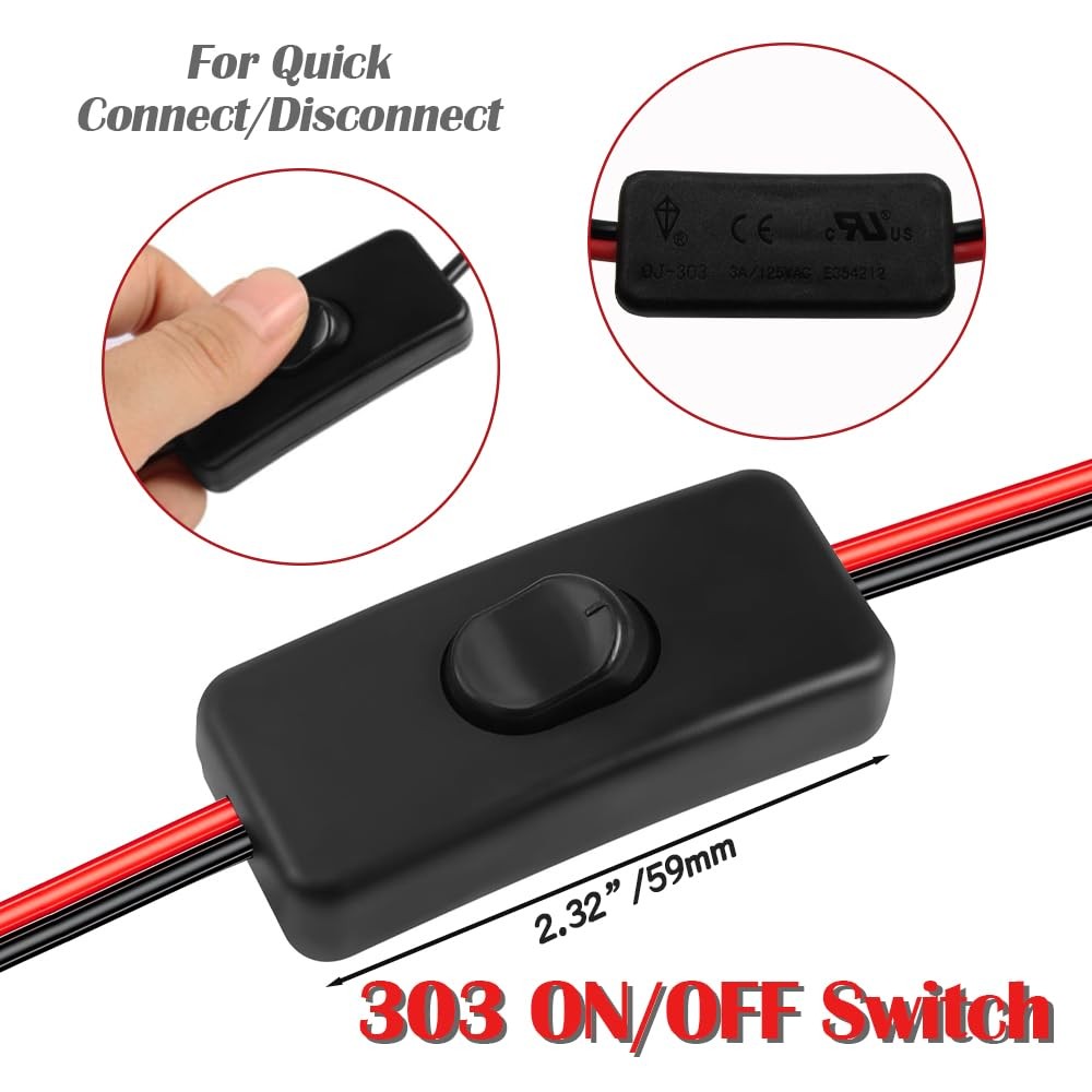 8.2FT/2.5M SAE To Alligator Clips Wire Harness 12V Switch 16AWG 2Pin Cable