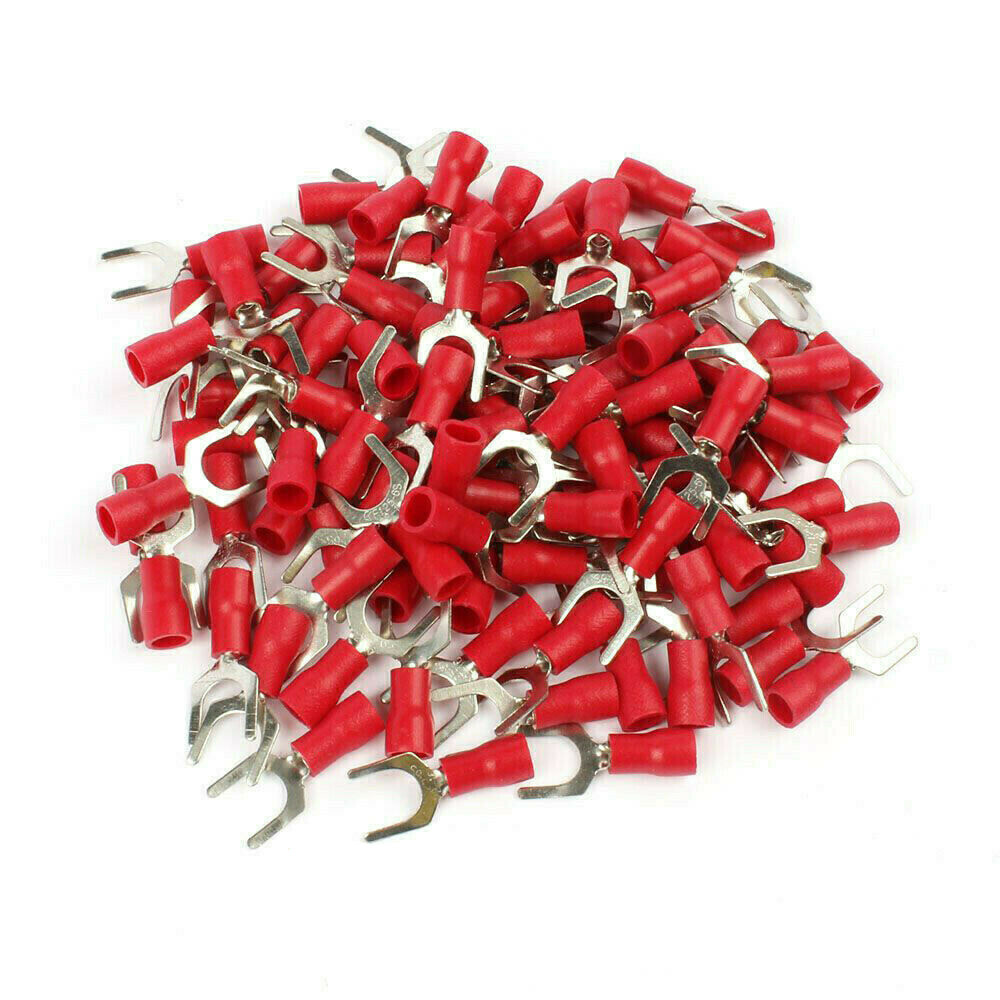 22-16 Gauge Red Fork Spade Terminals Vinyl Insulated Crimp Wire Connectors