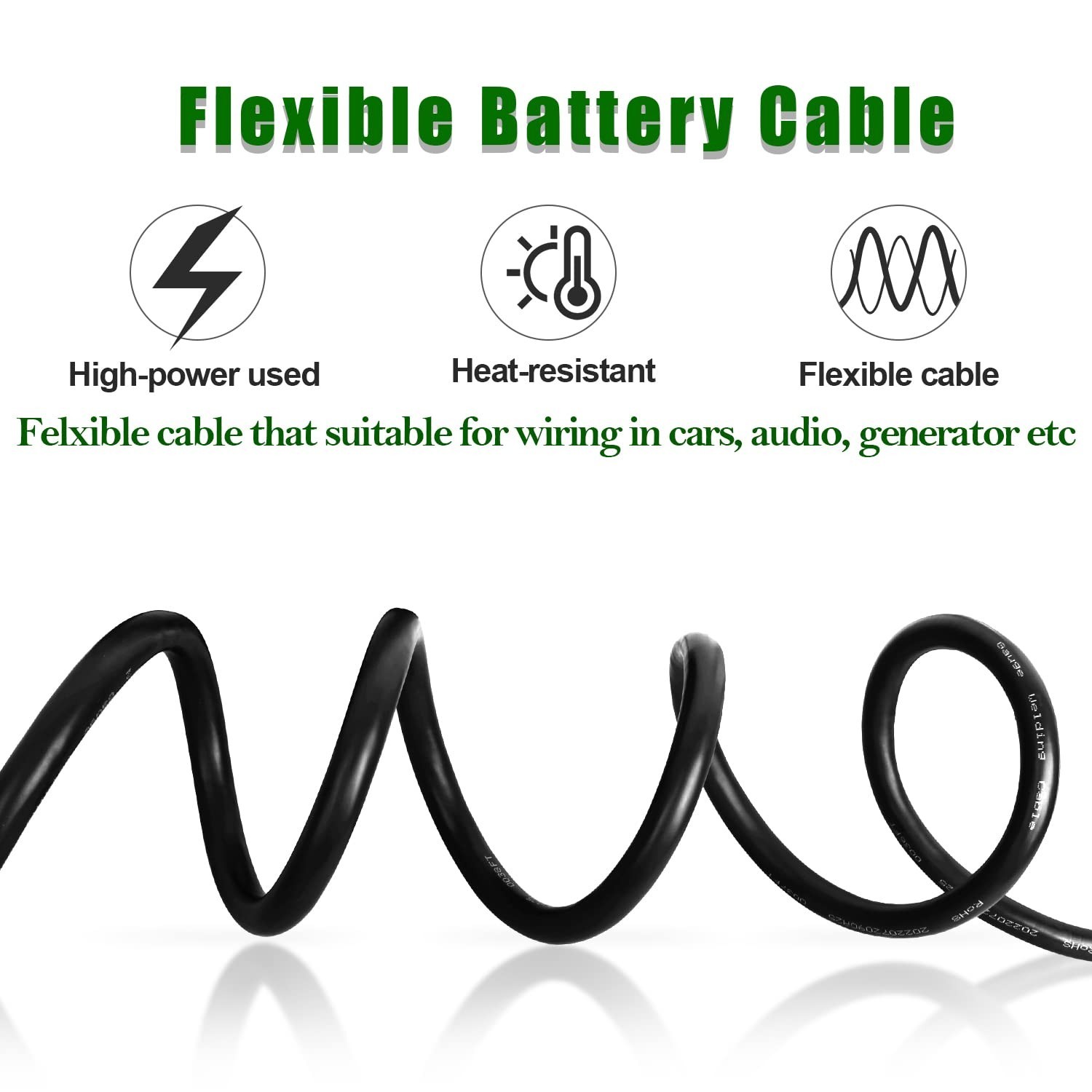 8 AWG 10FT Red & Black Battery Cable, Copper Wire for Automotive, Solar, Marine